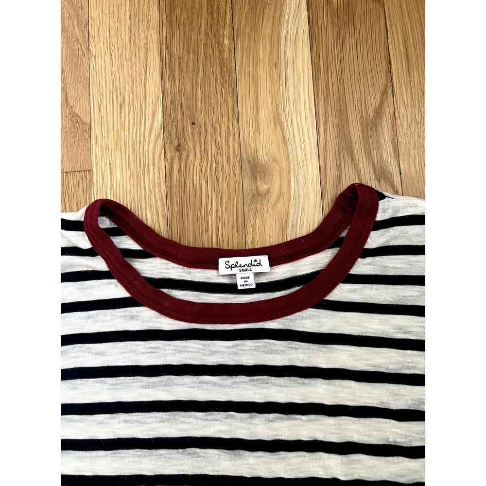 Splendid White/Navy Stripe Crewneck Boxy Cropped Lightweight T-shirt (size S) - Picture 2 of 5